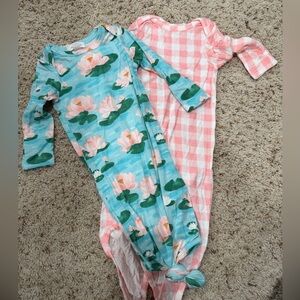 Pink Gingham and Aqua Floral Baby Gown Set